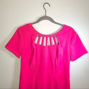 hot pink short sleeve shift dress / rectangle keyhole cutouts / size 8 / by AGB